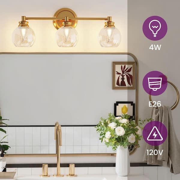 23.5 in. 3-Light Polished Gold Vanity Light with Clear Glass Shades