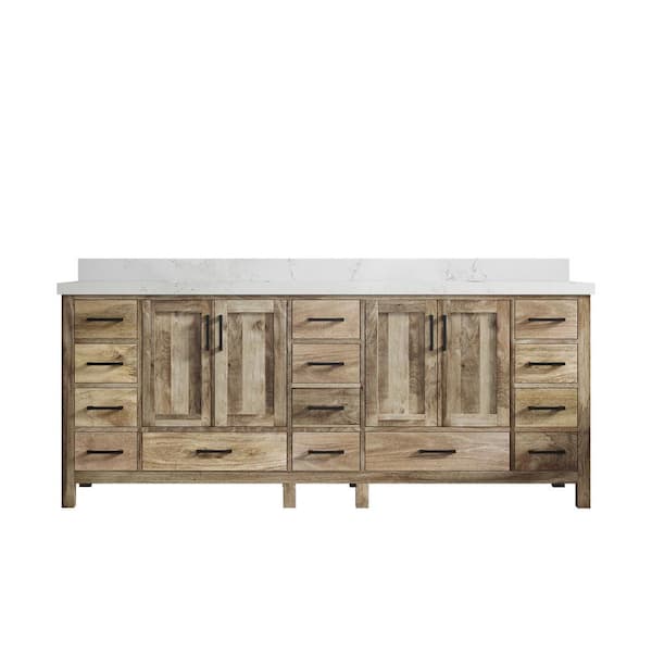Willow Collections Malibu Mango 84 in. W x 22 in. D x 36 in. H Double Sink Bath Vanity in Natural with 2 in. Empira Quartz Top