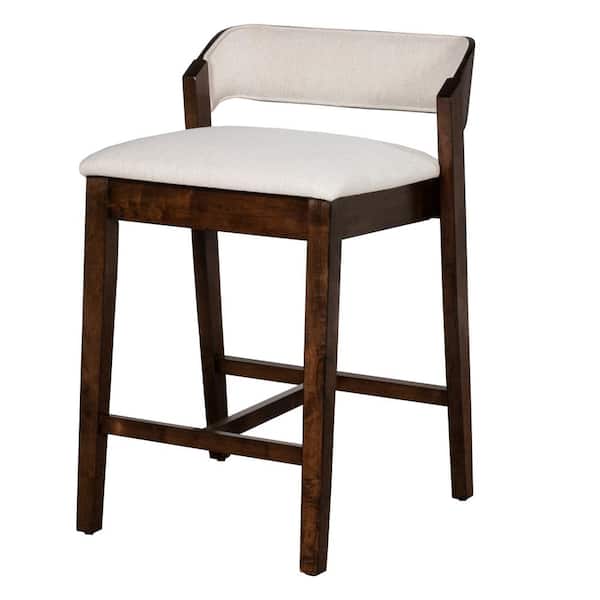 Hillsdale Furniture Dresden 25.88 in. Walnut and Ecru Non-Swivel Counter Stool