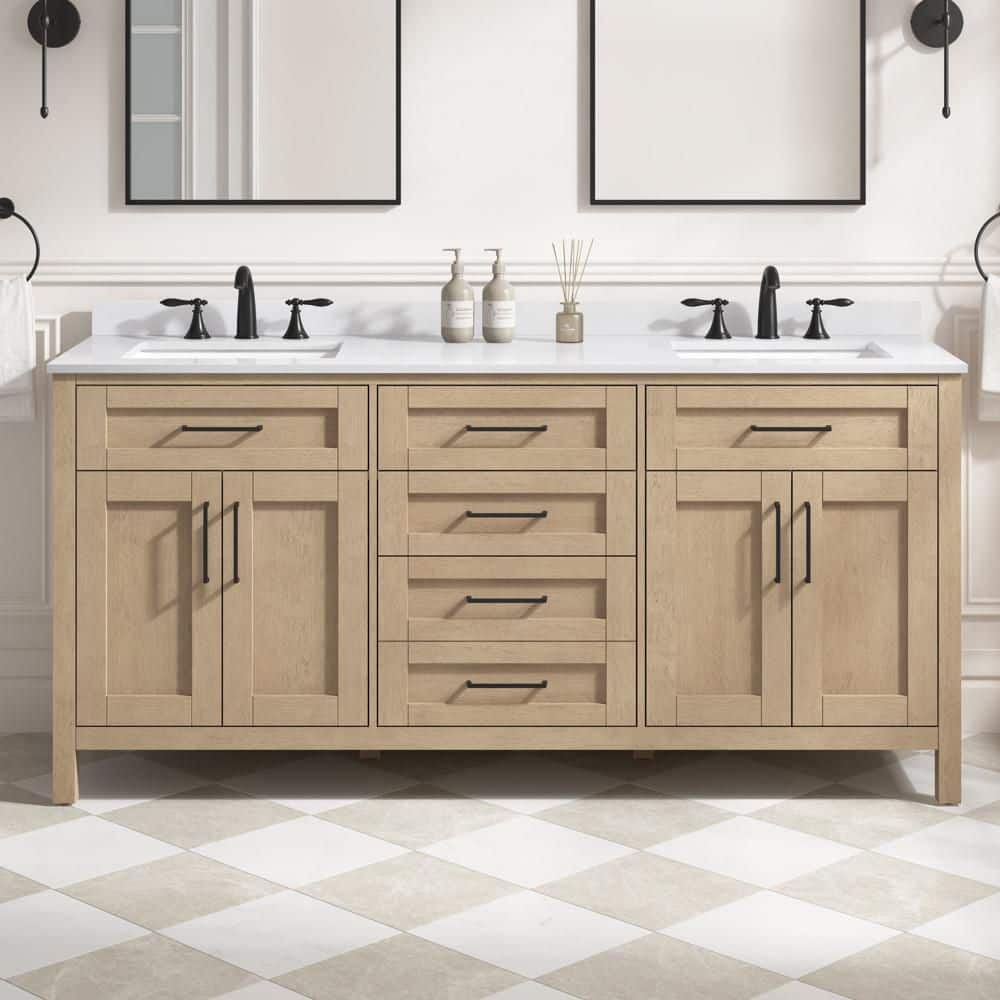 Tahoe 72 in. Sahara Birch Double Sink Freestanding Bath Vanity with White Engineered Stone Top and Matte Black Hardware price history on PriceWatchPro