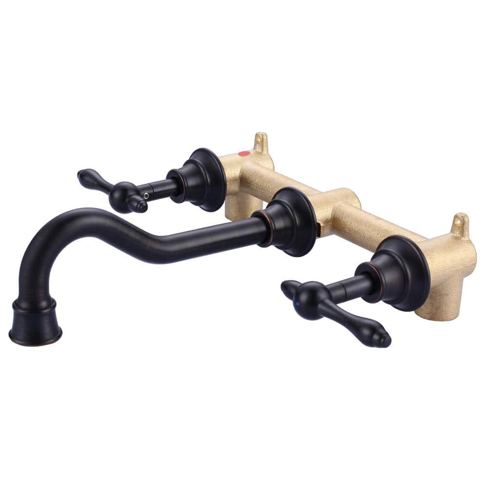 WOWOW 3 Hole 2 Handle Wall Mounted Antique Bathroom Sink Faucet in Oil Rubbed Bronze