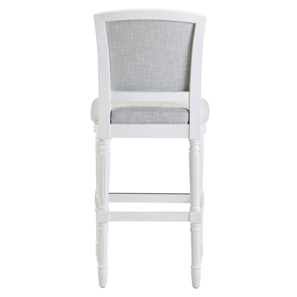 26" White Wood Counter-Height Bar Stool with Gray Upholstered Seat