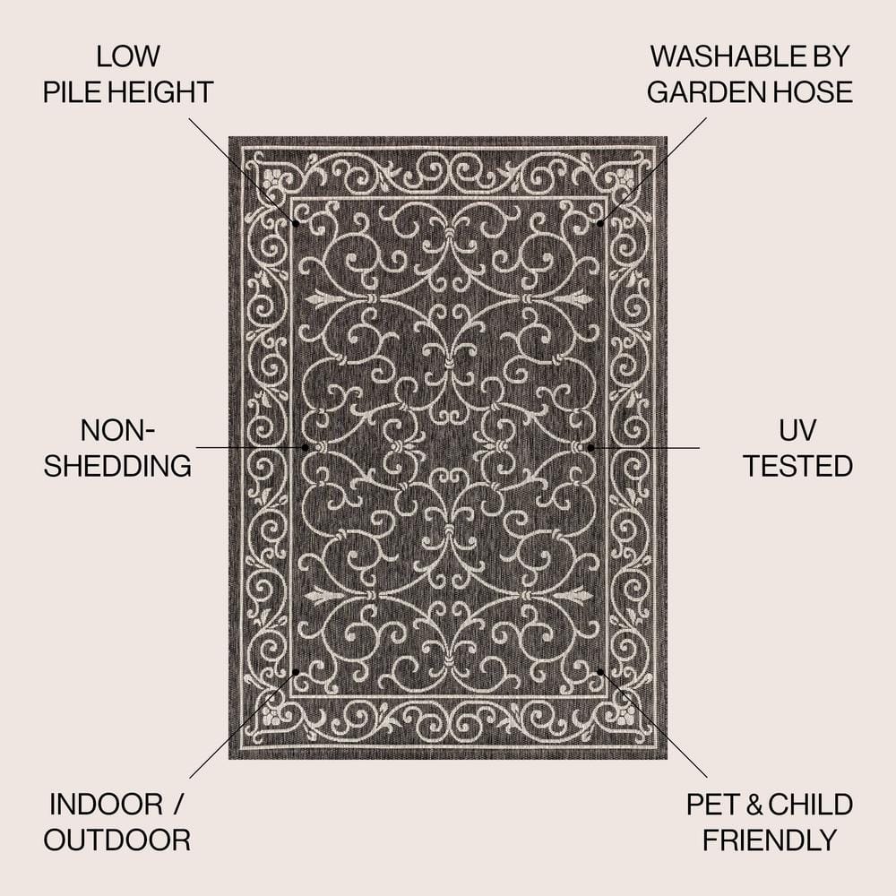 Black and Gray Synthetic Flat Woven Reversible Area Rug