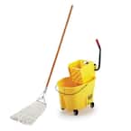 Jobsite #32 Heavy-Duty Wet String Mop with WaveBrake 35 Qt. Mop Bucket w/Wringer Combo