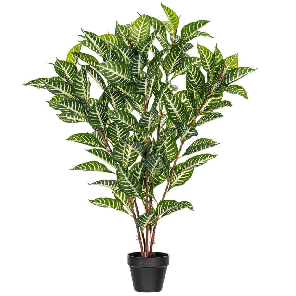 Tiny Green Faux Zebra Plant in Black Pot