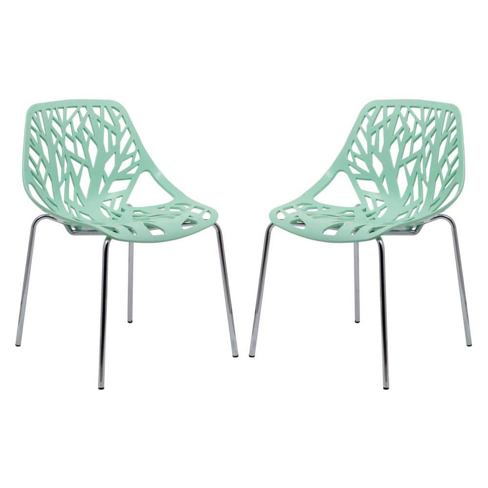 Stackable Dining Chair in Polypropylene Plastic with Chrome Metal Legs Set of 2 Modern Cut-Out Design Backrest in Mint price history on PriceWatchPro