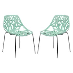 Asbury Modern Stackable Dining Chair With Chromed Metal Legs Set of 2 in Mint