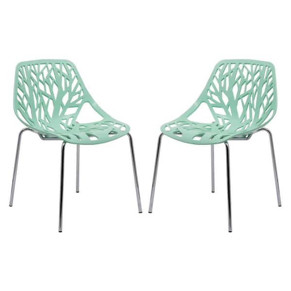 Leisuremod Asbury Modern Stackable Dining Chair With Chromed Metal Legs Set of 2 in Mint