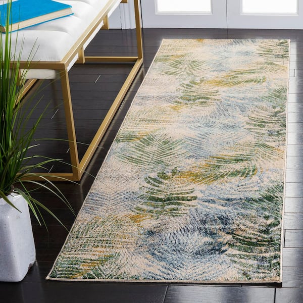 Lillian 2 ft. x 7 ft. Blue/Green Oversized Leaves Runner Rug