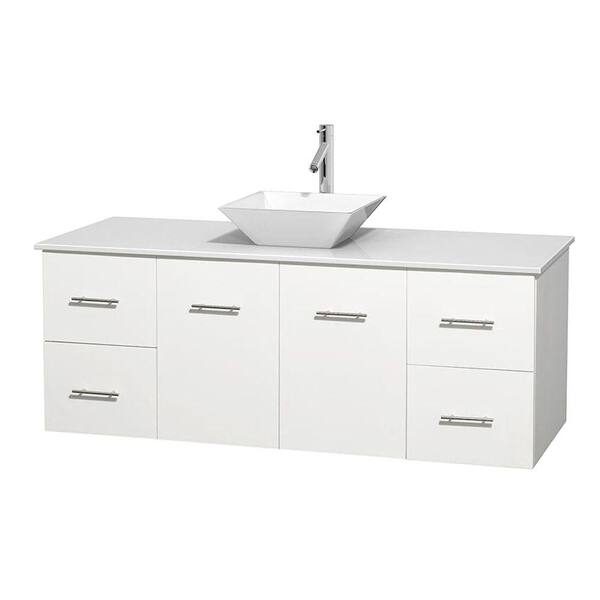 Wyndham Collection Centra 60 in. Vanity in White with Solid-Surface Vanity Top in White and Porcelain Sink