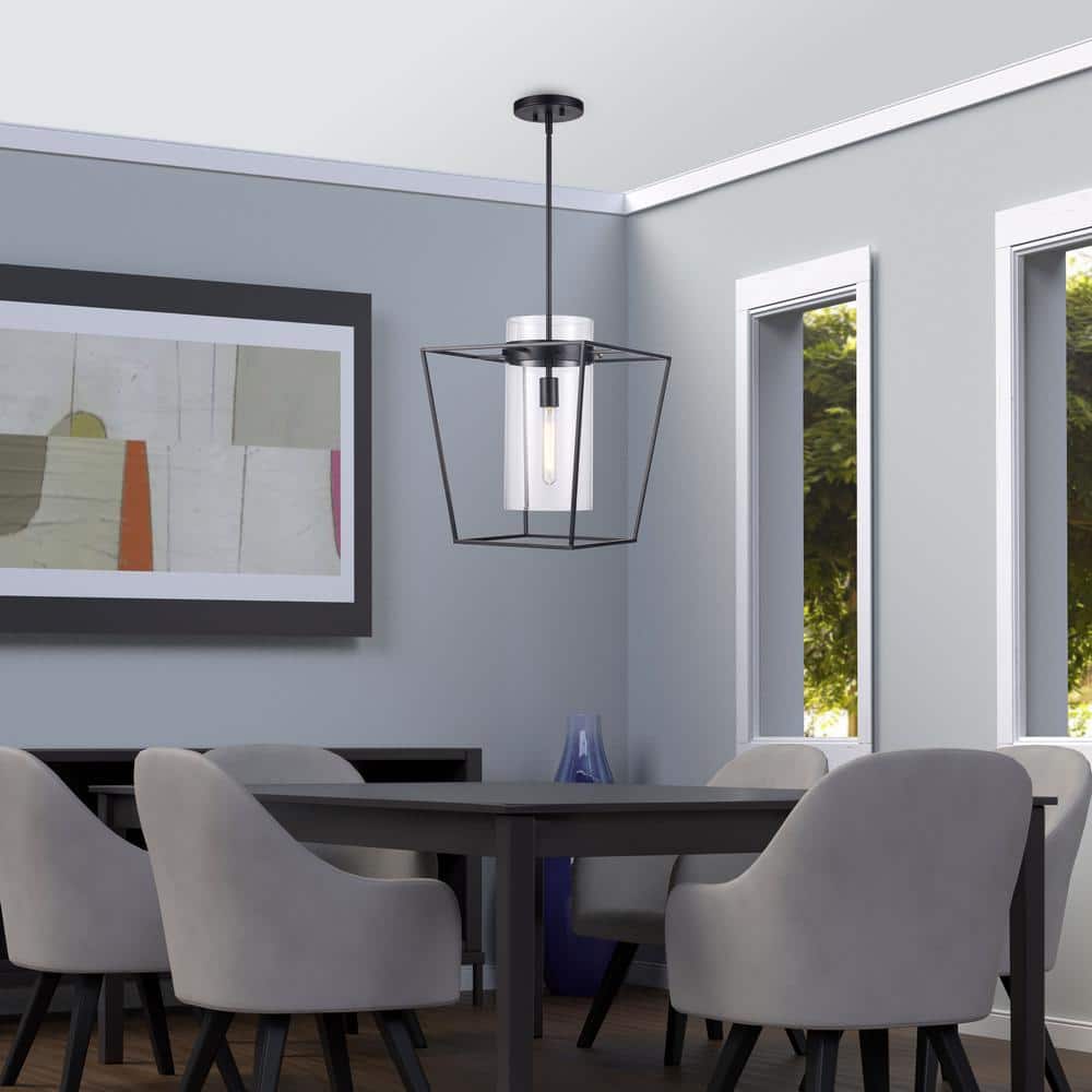 Nova 1-Light Mini Pendant with Clear Glass Shade - Black