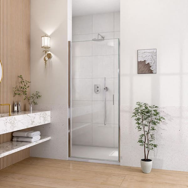 30 in. W x 72 in. H Pivot Semi Frameless Shower Door in Chrome Finish with Clear Glass
