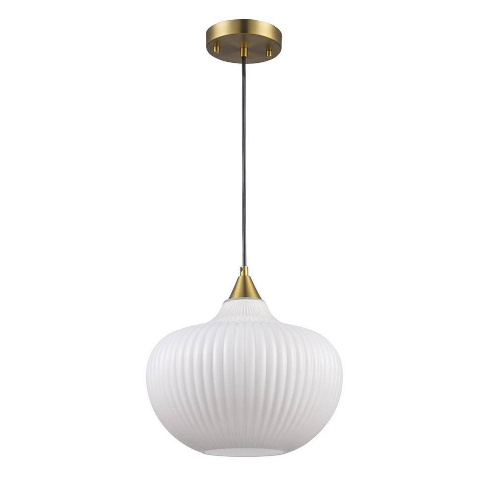 Antique Gold Ribbed Glass Globe Pendant Light