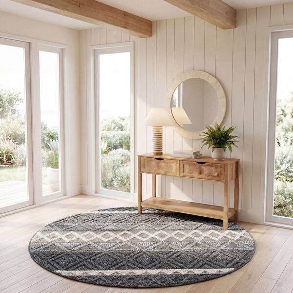 Natura 6 ft. x 6 ft. Charcoal/Ivory Tribal Round Rug