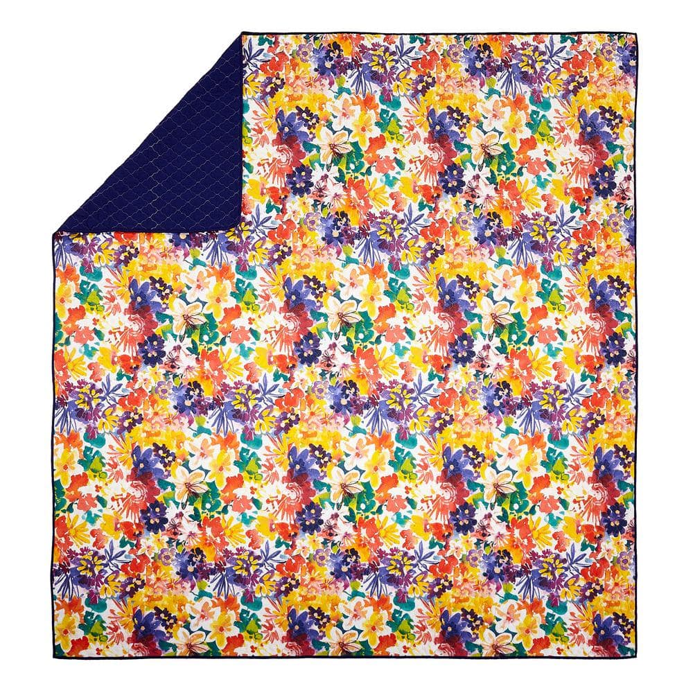 Vibrant Floral Cotton Twin Quilt Set in Purple and Yellow