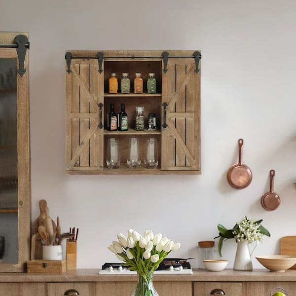 Rustic Farmhouse Kitchen Island With Drawers & Barn Doors