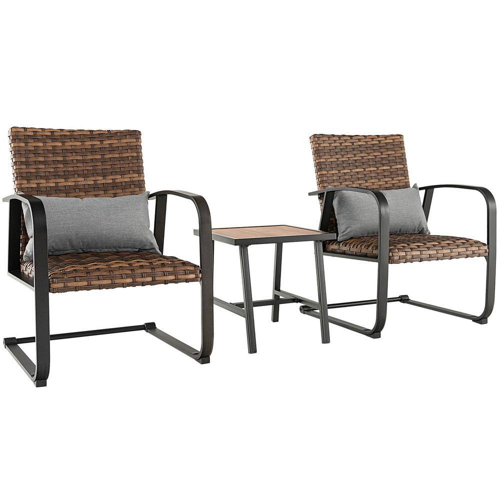 3-Piece Rattan Wicker Patio Conversation Set with Gray Lumbar Pillows Cushions price history on PriceWatchPro