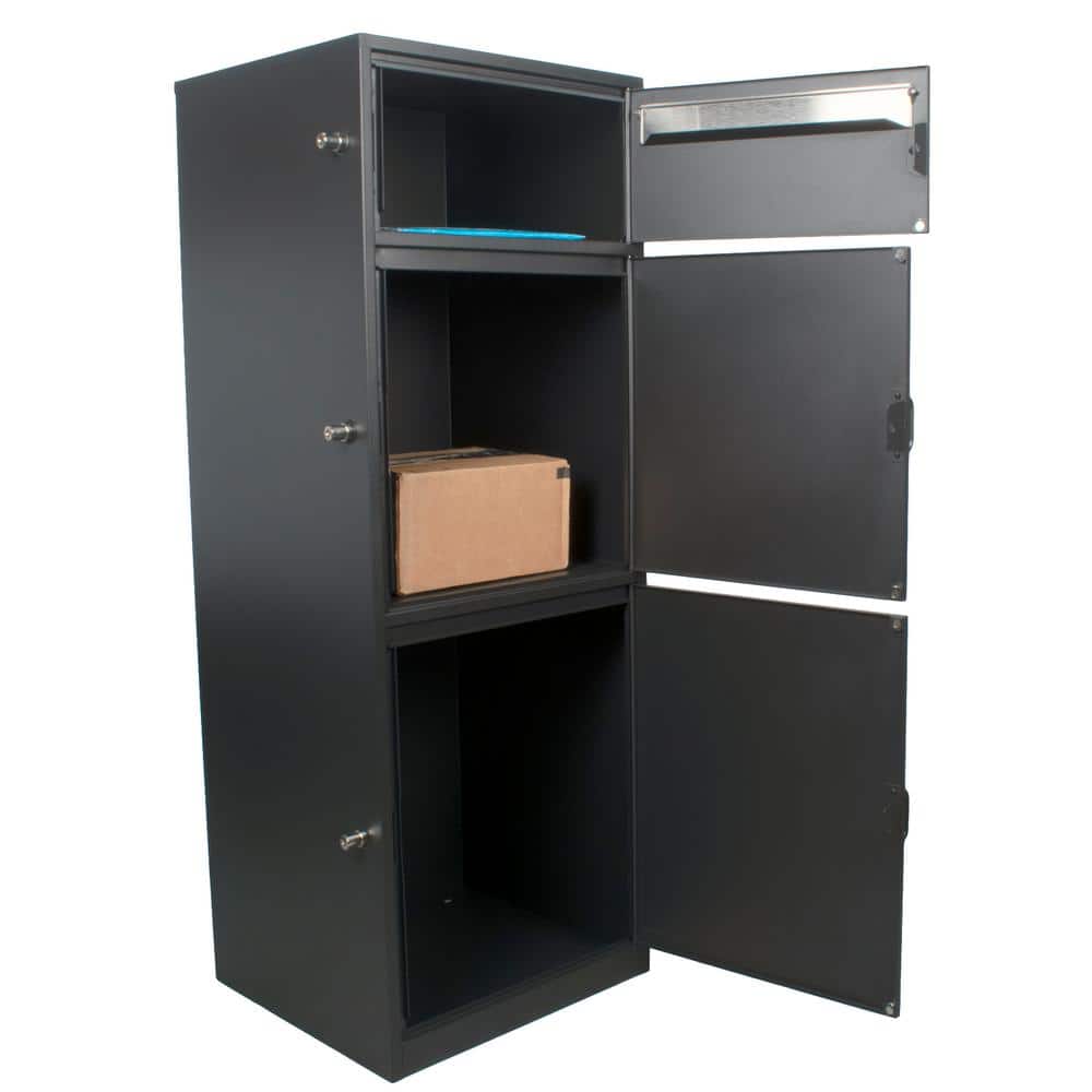 Black Steel Multi-Chambered Mail and Parcel Box with Key Lock