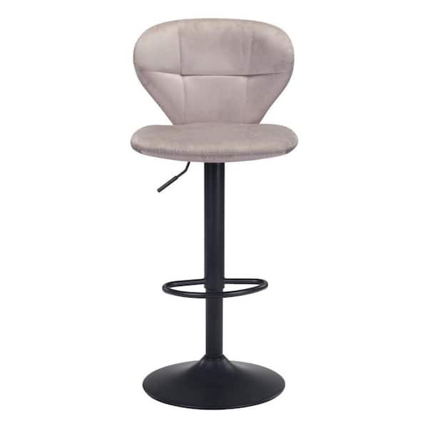 HomeRoots 24 in. Gray Low Back Metal Counter Height Bar Chair with Upholstery Seat