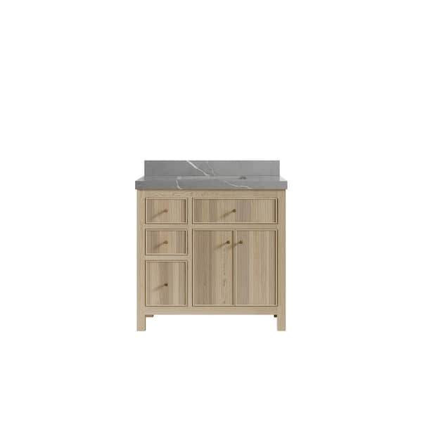 Willow Collections Sonoma Oak 36 in. W x 22 in. D x 36 in. H Single Sink Bath Vanity Center in White Oak with 2 in. Piatra Quartz Top