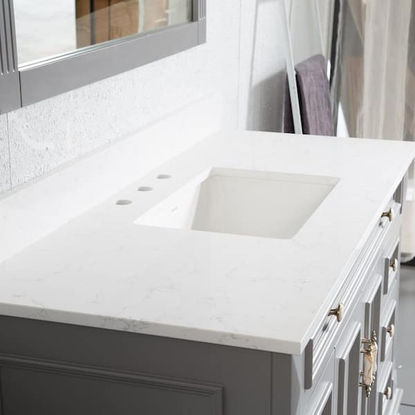 Elmmanual 48 W Solid Wood Bath Vanity with Stain-Resistant Carrera White Quartz Top and Single Sink Rosdorf Park Base Finish: Titanium Gray