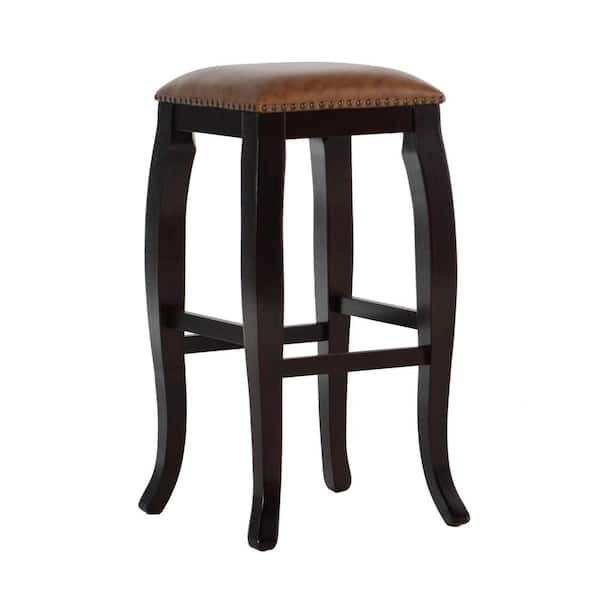 Linon Home Decor San Francisco 30 in. Brown Wenge Cushioned Bar Stool