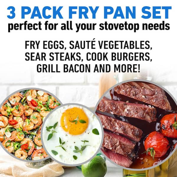  Granitestone 3 Pc Non Stick Frying Pans Set, Nonstick Frying Pans  Nonstick 8/10 / 12 Inch Pan Skillets for Cooking with Stay Cool Handles,  Induction Cookware, Dishwasher/Oven Safe, Non Toxic 