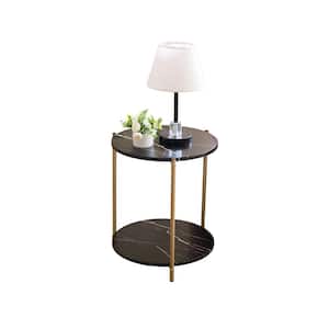 Signature Home Lily 17 in. W Gold/Black Marble Finish Round Top Marble End Table Lower Shelf ( 17Lx17Wx20H)