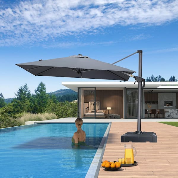 8 ft. Square Patio Umbrella Offset Outdoor Cantilever Umbrella for Poolside with 360° Rotation in Light Gray