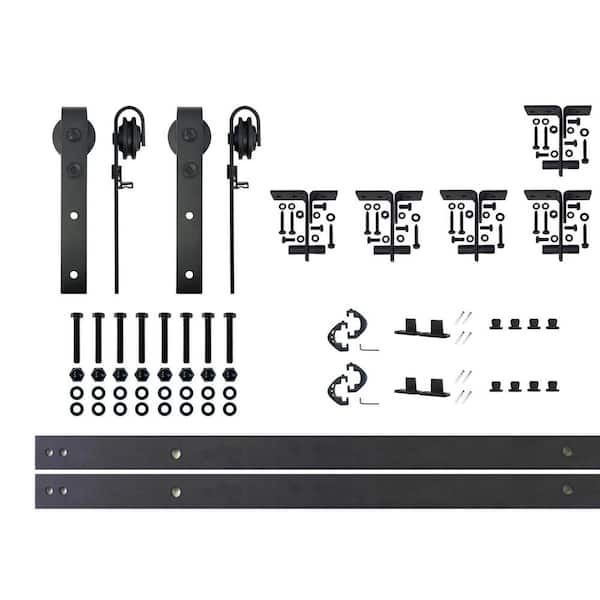 HOMACER 7 ft./84 in. Black Rustic Ceiling Mount Double Track Bypass Sliding Barn Door Track and Hardware Kit for Double Doors
