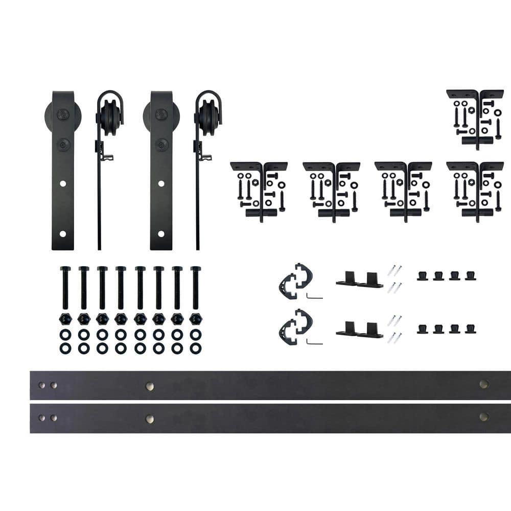 7 ft./84 in. Black Rustic Ceiling Mount Double Track Bypass Sliding Barn Door Track and Hardware Kit for Double Doors price history on PriceWatchPro