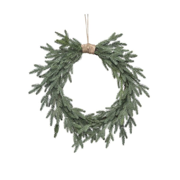 24 in. Green Artificial Fir Heart Shaped Wreath with Jute