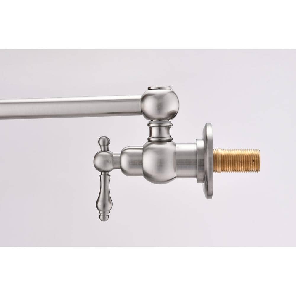 Brushed Nickel Dual-Arm Wall Mount Pot Filler Faucet