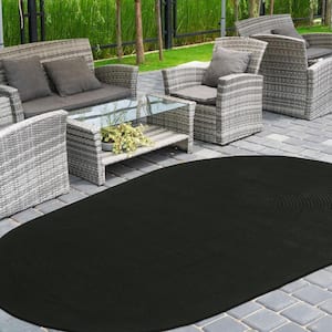 Braided Black 3 ft. x 5 ft. Solid Indoor/Outdoor Oval Area Rug
