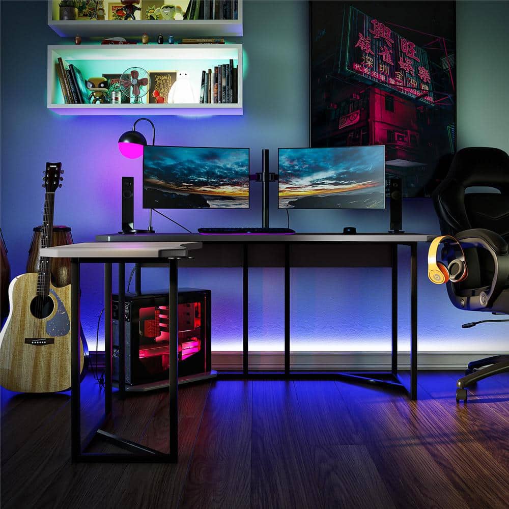 Ntense Quest Reversible L-Shape Gaming Desk with XL CPU Stand in Gray