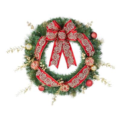 30 in. Royal Easton Battery Operated Pine LED Pre-Lit Artificial Christmas Wreath with Timer