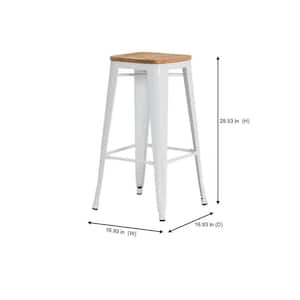 Finwick White Metal Backless Bar Stool with Natural Wood Seat (Set of 2)