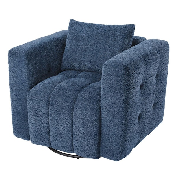 Navy Blue 360° Swivel Accent Chair Upholstered Fabric Large Comfy Reading Chair with Overstuffed Backrest