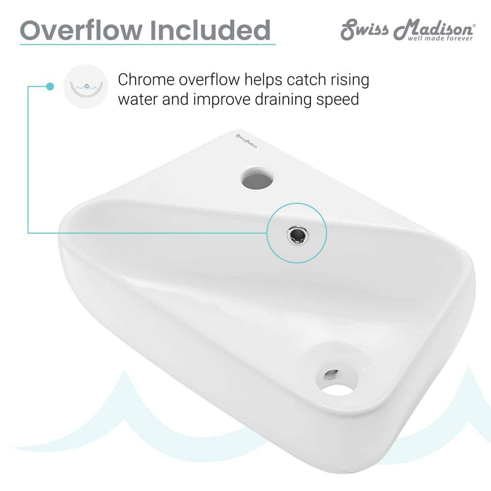 White Ceramic Wall-Mount Sink with Left Side Faucet
