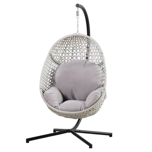 Zeus & Ruta Outdoor Indoor Freestanding Wicker Swing Egg Chair with ...