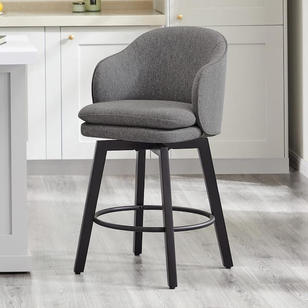 Zephyrine 26 in. Dark Grey Low Back Swivel Counter Height Bar Stool with Fabric Seat and Wood Frame