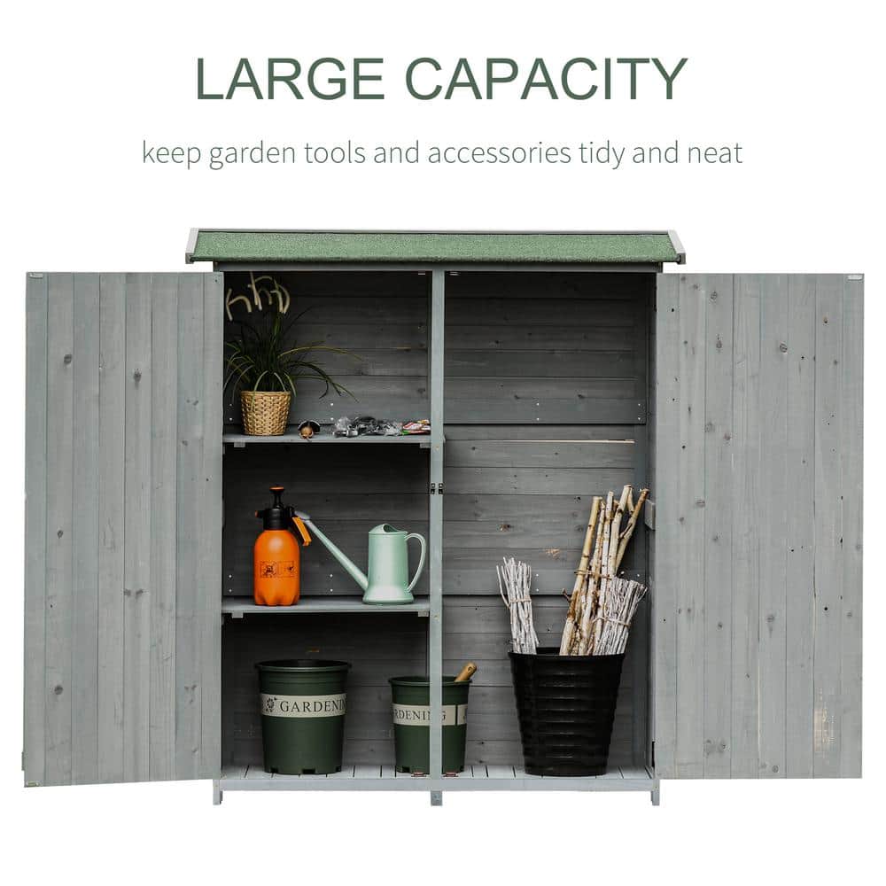 Gray Fir Wood Outdoor Storage Cabinet with Shelves
