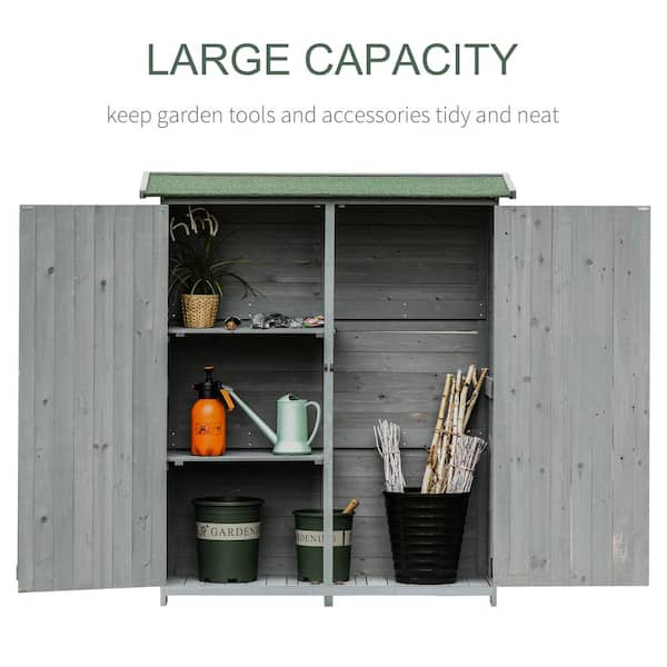 Costway Outdoor Storage Shed Lockable Wooden Garden Tool Storage Cabinet w/ Shelves