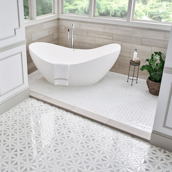 Bianco Dolomite Dotty 13 in. x 13 in. Polished Marble Mesh-Mounted Mosaic Floor and Wall Tile (10.6 sq. ft./Case)