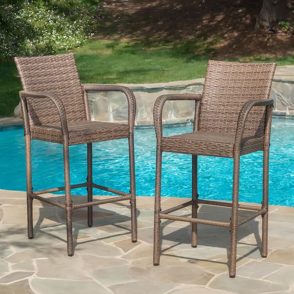 Unbranded Stackable Wicker Outdoor Bar Stool Outdoor Barstools for Garden Pool Lawn Backyard (2-Pack)