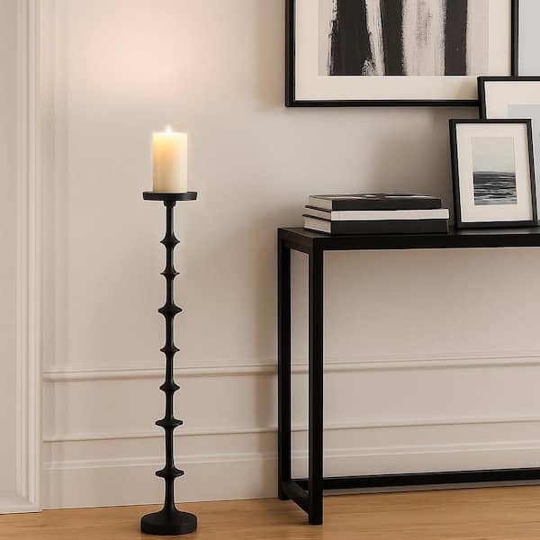 36 in. Black Metal Abacus Pillar Floor Candle Holder