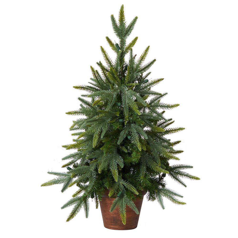 2.5ft Green Douglas Fir Tabletop Christmas Tree with Copper Planter and LED Lights