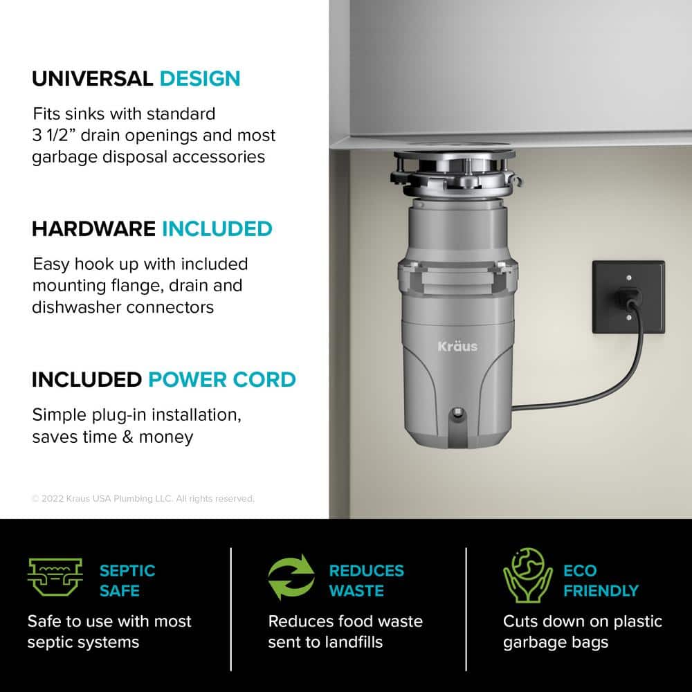 Matte Grey High-Speed 1/2 HP Continuous Feed Garbage Disposal