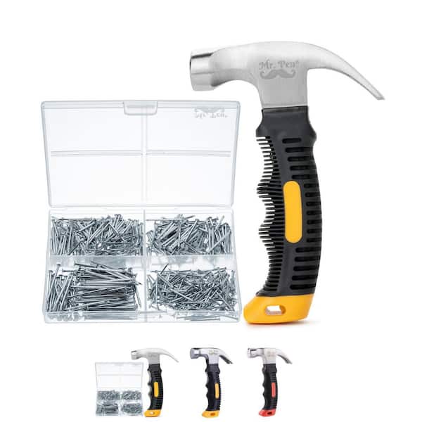 NVNOO 6.1 in. x 4.1 in. Claw Hammer and Nail Assortment Kit, with 600-Small Nails for Wall, Picture Hanging Nails (1-Pack)