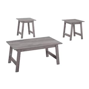 3-Piece 36 in. Gray Medium Rectangle Wood Coffee Table Set
